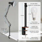 DXOVEEN LED Clamp on Desk Lamp,360°Adjustable Swing Arm Desk Lamp,Clamp Light with Eye-Caring LED Bulb for Home Office Reading Drafting