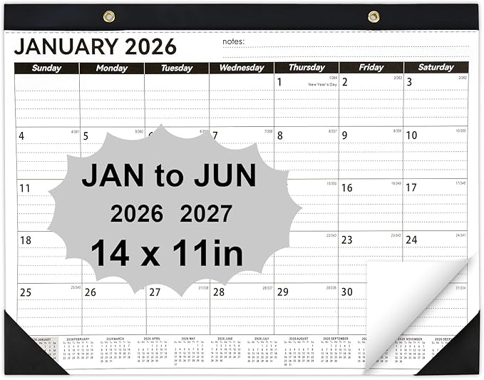 Desk Calendar 2026-2027, 14" X 11" Desktop Calendar 2026-2027, 18 Months Calander Runs from Jan. 2026 to Jun. 2027, Academic Monthly Planner for Home School Office (White and Black)