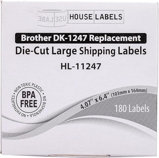 HOUSELABELS Compatible with DK-1247 Replacement Roll for Brother QL Label Printers; 180 Large Shipping Labels; 4.07" x 6.4" (103mm*163mm) - 32 Rolls