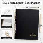 SUNEE 2026 Daily Planner, 4-Person Group Appointment Book with Quarter-Hourly Layout. Weekly & One-Page-Per-Day Format, Jan to Dec 2026, 8.5"x11",Weekly Planner, Flexible Cover, Note Pages, Bookmark, Black