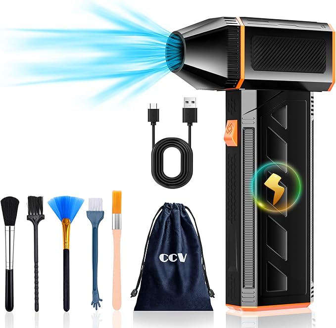CCV Compressed Air Duster - 130000RPM Electric Air Duster for Cleaning Keyboard&PC 3 Gears Adjustable Rechargeable Cordless Jet Dry Blower Air Blower for Car and Home (US-F31)
