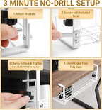 JETONN Under Desk Cable Management Tray, 15.7'' Metal Wire Organizer with Clamp, No Drill Desk Cord Rack for Cable Management, Computer Wire Organizer for Office and Home, Sturdy & Scratch-Free