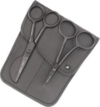 MAKER AND MARKET Small Embroidery 4.5 Inch Scissors Set of 2 Kit - Mini Double Bend Offset Duckbill and Double Bend Long Applique Needlepoint Blade with Pouch Sleeve (Black)