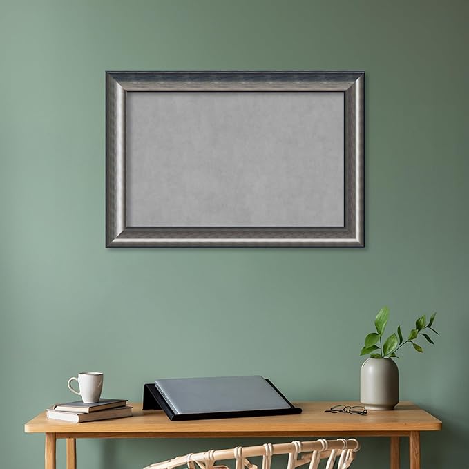 Amanti Art Silver Framed Magnetic Board 26x38 Large Vision Board for use with Magnets, 100% Metal Sheet to Display Items as Office Decor or for Home Organization in mudroom, Kitchen or Kids Room