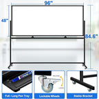 Max-officoo 4'x8' Large Dry Erase White Board with Rolling Stand 96"x48" Double-Sided Mobile Magnetic Whiteboard on Wheels, Including 3 Magnetic Erasers, 7 Markers, 30 Magnets