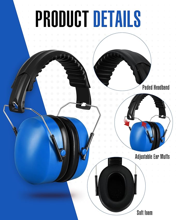 Copkim 12 Pcs Hearing Protection Ear Muffs NRR 28dB Noise Reduction Headphones Shooting Ear Protection Earmuffs(Blue)