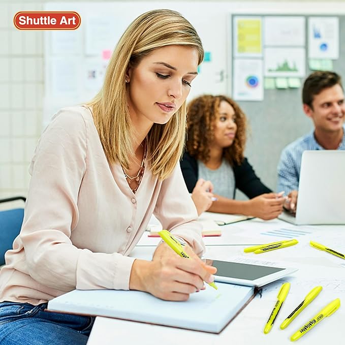 Shuttle Art 144 Pack Highlighters, Yellow Highlighter Pen Bulk with Versatile Chisel Tip Dry-Quickly Non-Toxic Highlighter Markers for Adults Kids Highlighting in Home School Office