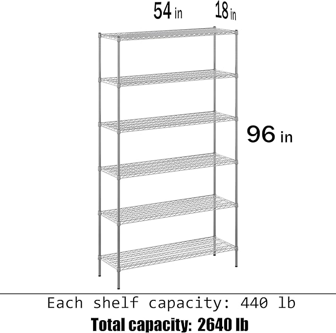 Regal Altair 18" Deep x 54" Wide x 96" Height Wire Shelving Kit | 6-Tier | NSF Commercial Storage Rack Unit