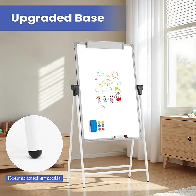 Lumspax Large Double Sided White Board with Stands, 40" x 28" A-Stand Dry Erase Board Easel, Portable Flip Chart Easel with Height Adjustable Design for Home, School, Office