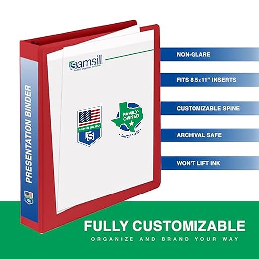 Samsill 0.5 Inch 3 Ring Binder, Made in USA, Economy Round Ring, Clear View Cover, 100 Sheet Capacity - for School, Home, Office - Red, 4 Pack