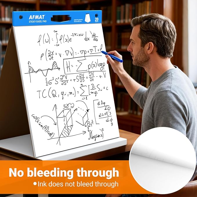 AFMAT Tabletop Sticky Easel Pad & Dry Erase Board 2 in 1, 20 x 23 in Portable Easel Stands for Teachers, Super Sticky & Bleed-Resistant, Ideal for Meetings/Training/Presentation, 20 Sheets/Pad, 8 Pads