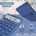 CATIGA 12 Digit Desktop Calculator Basic Desk Calculator with Large LCD Display, Big Buttons, 4 Function, Solar and Battery Dual Power, for Office, School, Home, SD-1292 Navy Blue