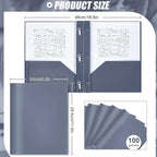 Lincia 100 Pcs Plastic Folders with Pockets and Prong Folders with Prongs 2 Pockets for Office, School for Students, Teachers, Office Workers(Grey Blue)