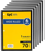 EPI Spiral Notebook | Wide - 70 Sheets, Durable Spiral Binding | 10.5 x 8 in | Classroom Supplies | School, Office, Note Taking, Journaling - 6 Pack