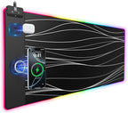 Mouse Pad with Magnetic Wireless Charging, Large Desk Pad Protector, RGB Black Mousepad Desk Mat with 15W Fast Charger, 4mm Thick Non-Slip, Waterproof Laptop Writing Pad for Office, Home, Gaming