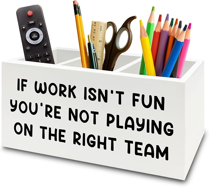 XPH Inspirational Pen Pencil Holder Organizer for Desk, Inspirational Gifts for Women, Teamwork Team Gifts for Employees Coworkers Wooden Box Sign for Home Office Desk Tabletop Decorations