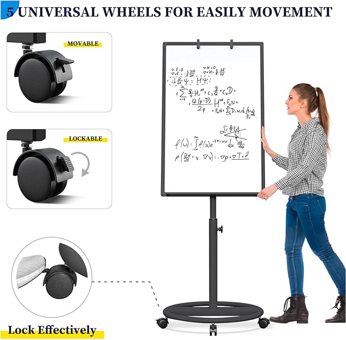 Mobile Whiteboard – 36 x 24 inches Portable Magnetic Dry Erase Board, 3' x 2' Stand Easel White Board Dry Erase Easel Standing Board w/Flipchart Hooks (Black)