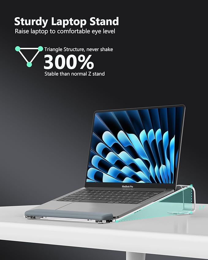 JCZT Clear Acrylic Laptop Stand for Desk, with Wrist Rest, Ergonomic Detachable Mount Compatible with 10-17'' All Laptops Such as MacBook Air Pro/HP/Dell/Lenovo