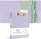 Ospelelf 3 Ring Binder 1 Inch Vintage Hardcover, Leather Organizer for Letter Size, Professional Clipboard with Dividers and Tabs, Purple