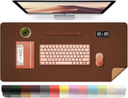 Leather Desk Pad Protector, 39.4'' X 17'' Large Mouse Pad, Office Desk Mat, Non-Slip PU Leather & Suede Base Desk Blotter, Laptop Desk Pad, Desktop Mat for Office Home, Seal Brown