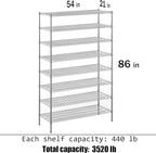 Regal Altair 21" Deep x 54" Wide x 86" Height Wire Shelving Kit | 8-Tier | NSF Commercial Storage Rack Unit
