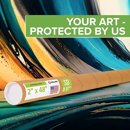 Paclord 2" x 48" Reinforced Kraft Paper Mailing Tube, Pack of 4 Tubes with 8 Caps – Secure USPS Approved Poster Tube – Cardboard Tube for Shipping and Storing Posters, Prints, Artwork, or Documents