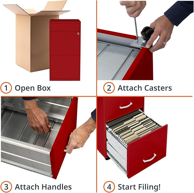 LYS SOHO Box/File/File Mobile Red File Cabinet, 3 Drawer