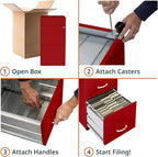LYS SOHO Box/File/File Mobile Red File Cabinet, 3 Drawer