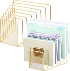 2 Pcs 7 Section Incline File Sorter Metal Wire Mesh File Rack for Desktop Letter Sorter for Magazine Folder Book Organizer Home Office School Paper Mail Desk Storage Holder (Golden)