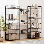 NUMENN Triple Wide 4 Tier Bookshelf, Adjustable Rustic Industrial Style Bookcases with 11 Open Display Shelves, Modern Tall Bookcase Furniture for Bedroom, Living Room and Home Office, Vintage
