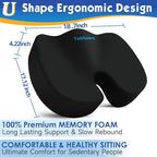 TushGuard Seat Cushion for Office Chair Memory Foam Non-Slip Cushion Back, Coccyx, Sciatica, Tailbone Pain Relief Butt Pillow for Office Chair, Car, Wheelchair, Black, XX-Large