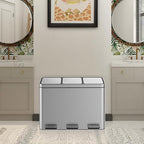 OUTLANE 45L Triple Compartment Stainless Steel Recycling Bin, Step Pedal, Soft Close Lid, Removable Liners, Smudge Resistant, Kitchen/Office Waste Sorter, 37.6x63x46.8cm
