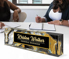 Personalized Name Plate, Custom Office Decor - Acrylic Desk Accessory, Office Gifts for Employees (Black Coast)