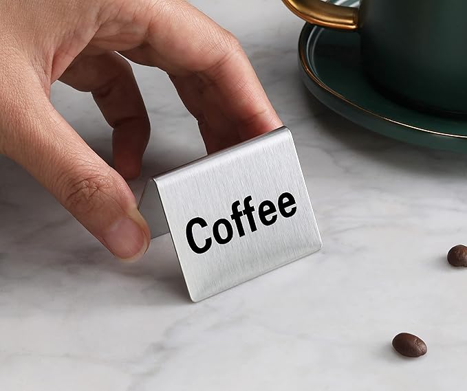New Star Foodservice Stainless Steel Table Tent Sign (Silver (Coffee), 2 x 2-Inch (Set of 2))