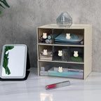 OSteed Desktop Drawers, Desk Organizer with 6 Drawers & Bunny Handles, Stackable Craft Storage Box for Home Collection, Cosmetics, Office Supplies (3 Tiers, Cream & Clear)