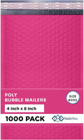 MAILERVIEW Hot Pink Small Bubble Mailers 4x8 Inch #000 | Thick Padded Poly Bubble Mailer Envelopes | 1000 Pack Bulk | Trading Card Sports Card Shipping