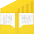 Lincia 100 Pcs Plastic Folders with Pockets and Prong Folders with Prongs 2 Pockets for Office, School for Students, Teachers, Office Workers(Yellow)