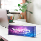 Personalized Name Plate for Desks, Custom Desk Name Plates, Acrylic Name Plate Office Desk Accessories, Personalized Office Gifts for Coworkers Teachers, Employee Appreciation Gifts (Purple Nebula)