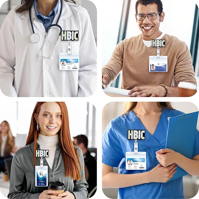 HBIC Funny Badge Reel | Retractable ID Card Sarcasm Badge Holder | Name Tag Medical Work Badge Clip for RN LPN CNA MA ER Night Shift Nurse Nursing Student Doctor | Nurse Gifts | Acrylic｜Alligator Clip