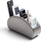 Remote Control Holders Organizer Box with 5 Compartment PU Leather Multi-functional Office Desk Storage Caddy Store Tv Remote for Media Player,Brush,Pencil,Glassees&Office Supplies (Sliver)
