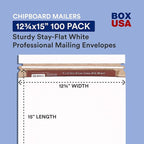 BOX USA StayFlat Envelope 12.75"L x 15"W 100-Pack for Keeping Photos, Documents & Artwork Protected During Mailing and Shipping