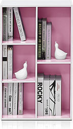 Furinno LUDER Book Shelf, 5-Cube Bookshelf, Reversible Bookcase, 9.4 x 19.5 x 31.5, for Living Room, Bedroom, Home Office, White/Pink