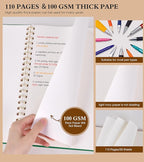 Blank Spiral Notebook Journal 8.5” x 11”, A4 Large Sketch Book for Women Men, 100 GSM Blank Paper Drawing Notebook, Plastic Hardcover Spiral Bound Sketchbook for Sketching Work School Writing, Green