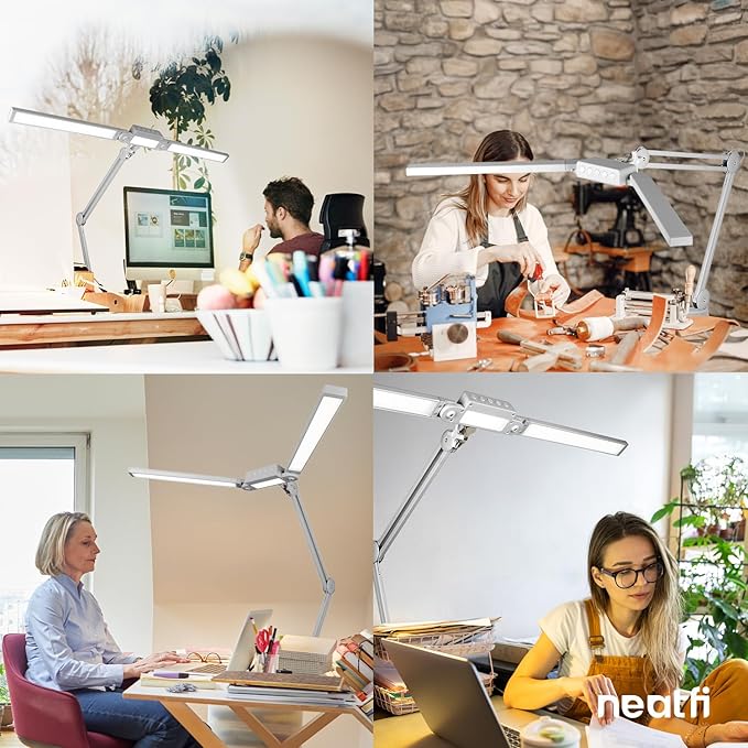 Neatfi LED Desk Lamp, Dimmable Desk Light with 360 SMD LEDs, 30W, CRI 95, Adjustable Color Temperature, Task Lamp for Home, Office, and Workbench (CCT, Silver, 41 Inches)