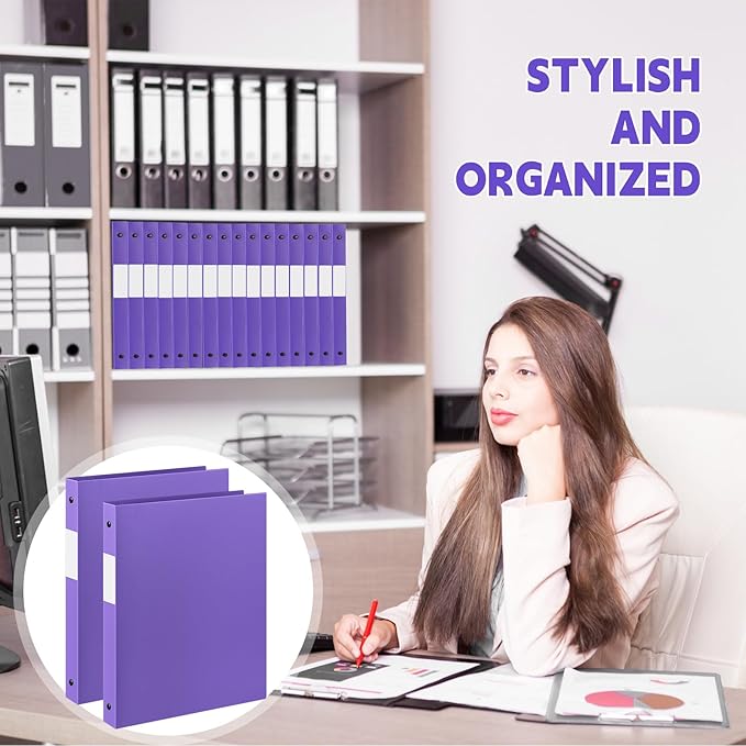 Henoyso 36 Pcs 3 Ring Binder 0.5 Inch Round Fits Letter Size 8.5'' x 11'' Paper Plastic Flexible Binder Bulk Holds 140 Sheets with 1 Pockets Versatile Organizer for Home Office School (Purple)