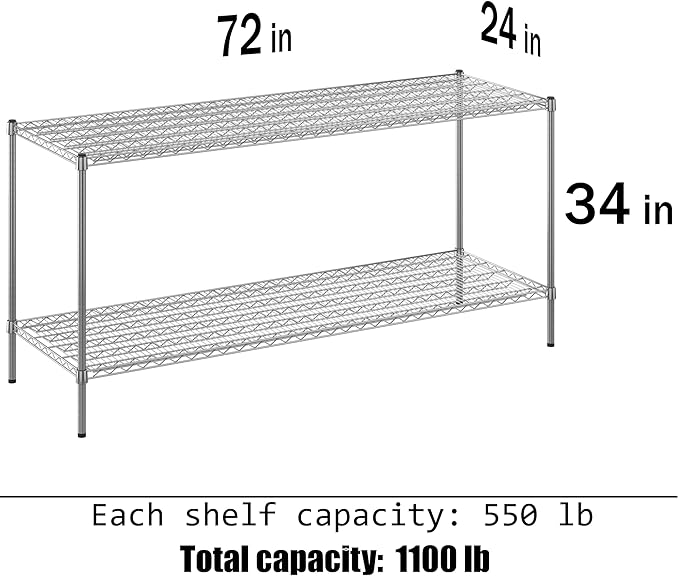 Regal Altair 24" Deep x 72" Wide x 34" Height Wire Shelving Kit | 2-Tier | NSF Commercial Storage Rack Unit