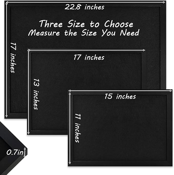 Black Cork Board Bulletin Pin Display for Wall Corkboard Pushpin Vision Picture Board Photo Felt for Memos, Photos, Home, Kitchen, Office,17"x13"
