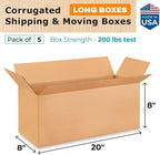 Long Shipping & Moving Boxes 20 x 8 x 8 inches (5-Pack) - Extra Strength 200 lb vs Regular - Corrugated Cardboard Packing Boxes for Moving - Shipping Box for Delivering by IDL Packaging