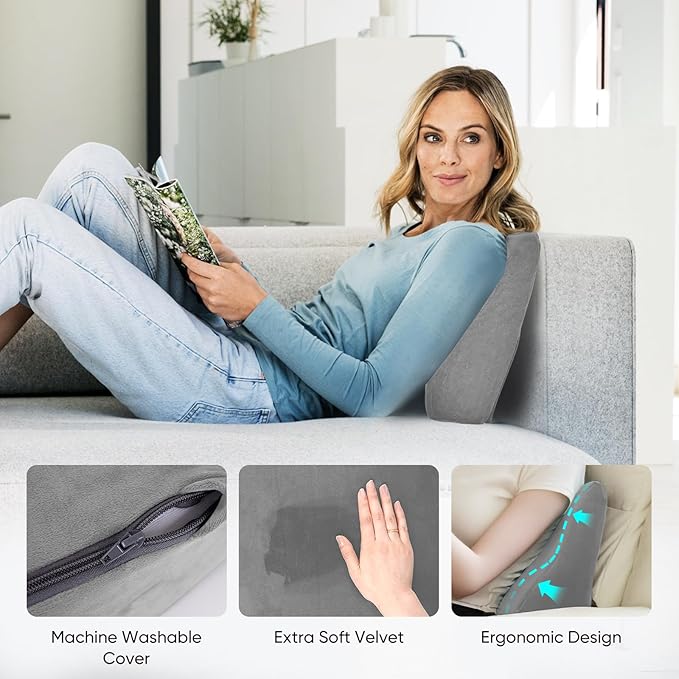 AHUAWA Back Support Pillow for Recliner Chair, Memory Foam Couch Back Cushions Ergonomic Large Lumbar Support Pillow for Lower Back Pain Relief, with Soft Velvet