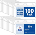 100 Pcs Horizontal Badge Holders, Extra Thick ID Card Name Tag Badge Holder with Resealable Zip, Waterproof ID Badge Holder